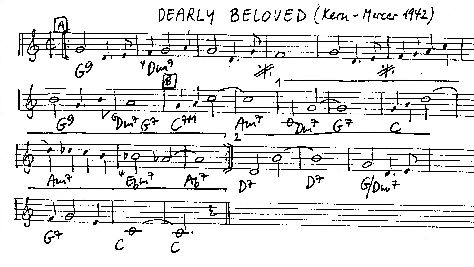 dearly beloved free jazz leadsheet - Courtesy of the Jungle Jazz Band